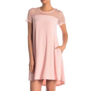 NWOT Nina Leonard Illusion Neck High-Low Shift Dress, Small, Blush